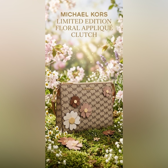 Michael Kors Handbags - 🌺Rare🌺 Michael Kors Floral Appliqué Limited Edition Clutch